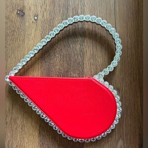 Red heart with Rhinestone Handle Clutch bag